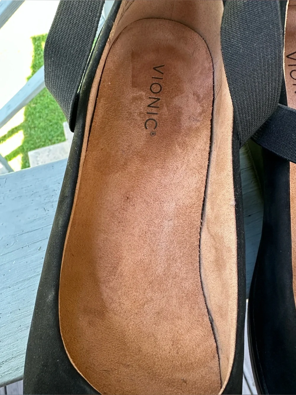 VIONIC 11 Ellery Ankle Strap Up Black Nubuck Leather Wedge